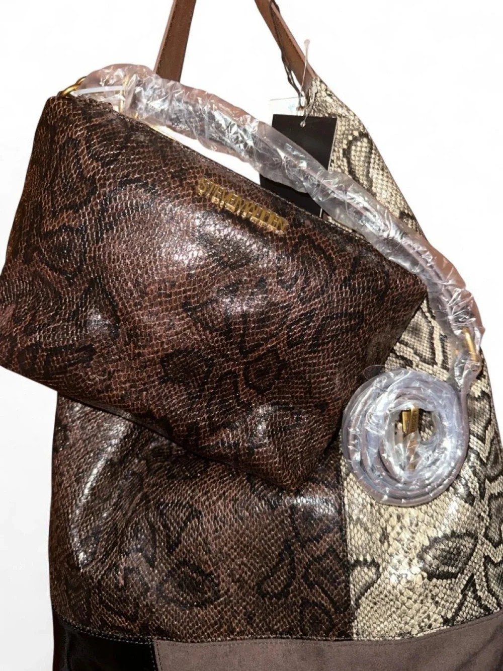 Steve Madden BCAREY Slouchy Hobo with Matching Crossbody, Brown Snakeskin Multi